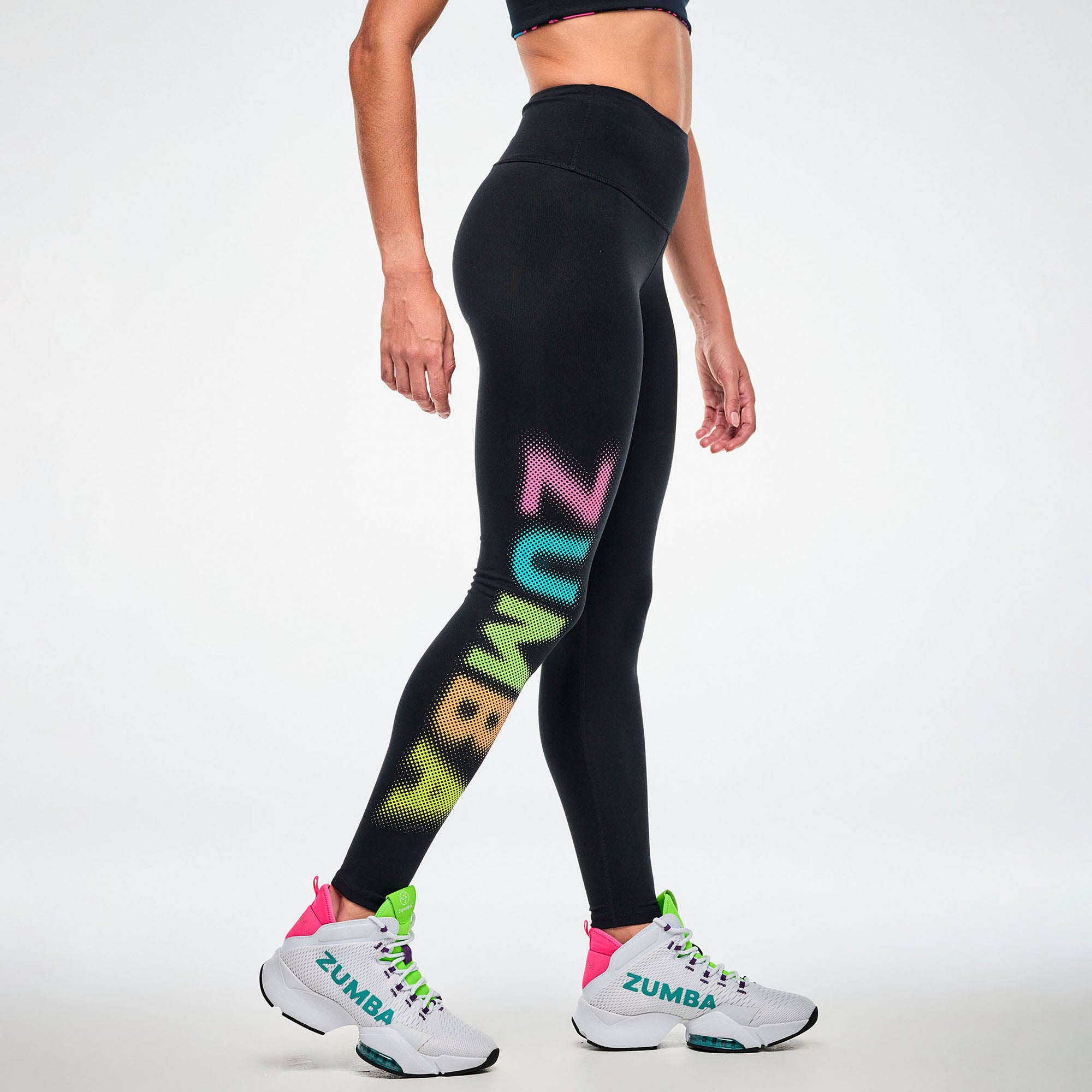 Czarne legginsy z kolorowym napisem