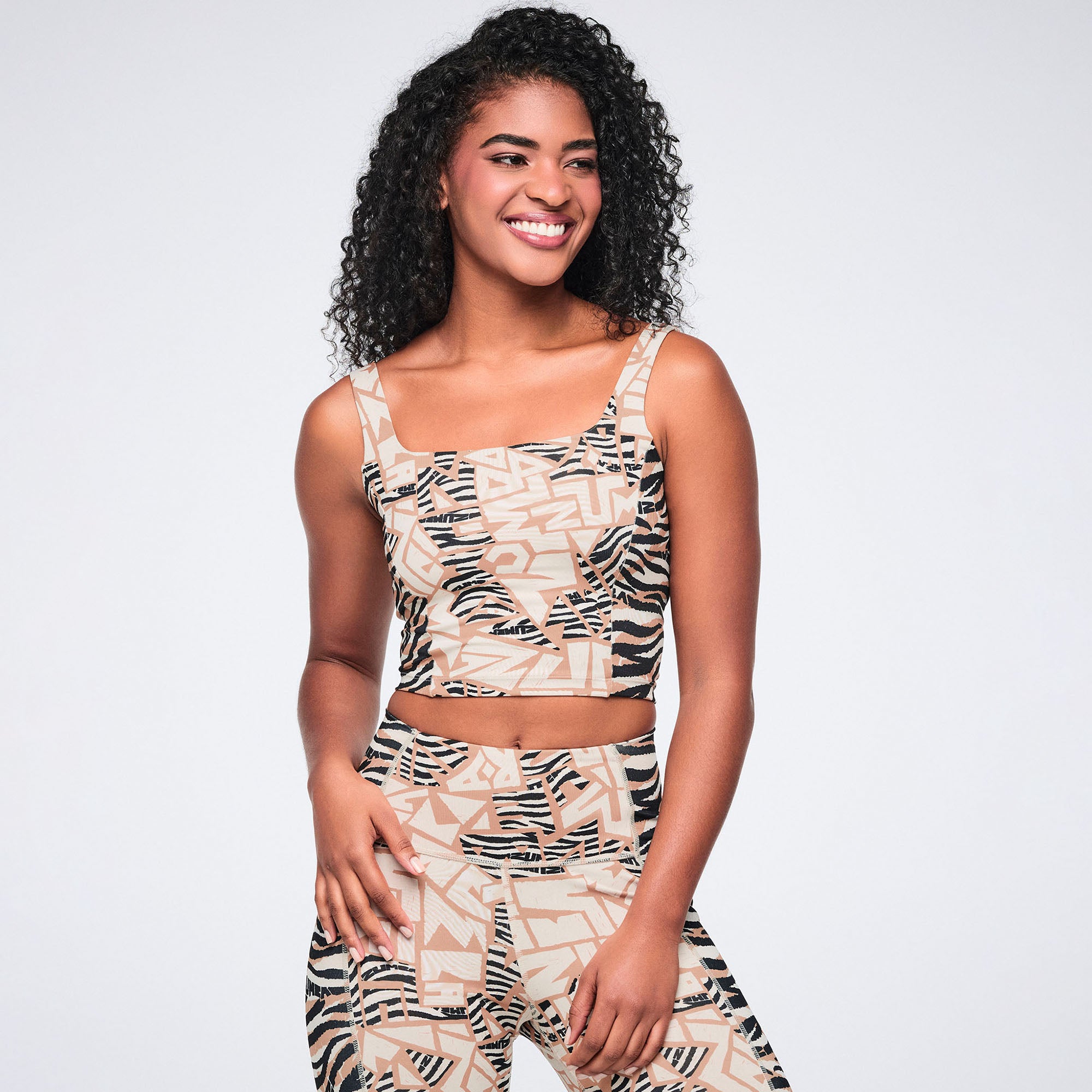 Crop top damski beżowy