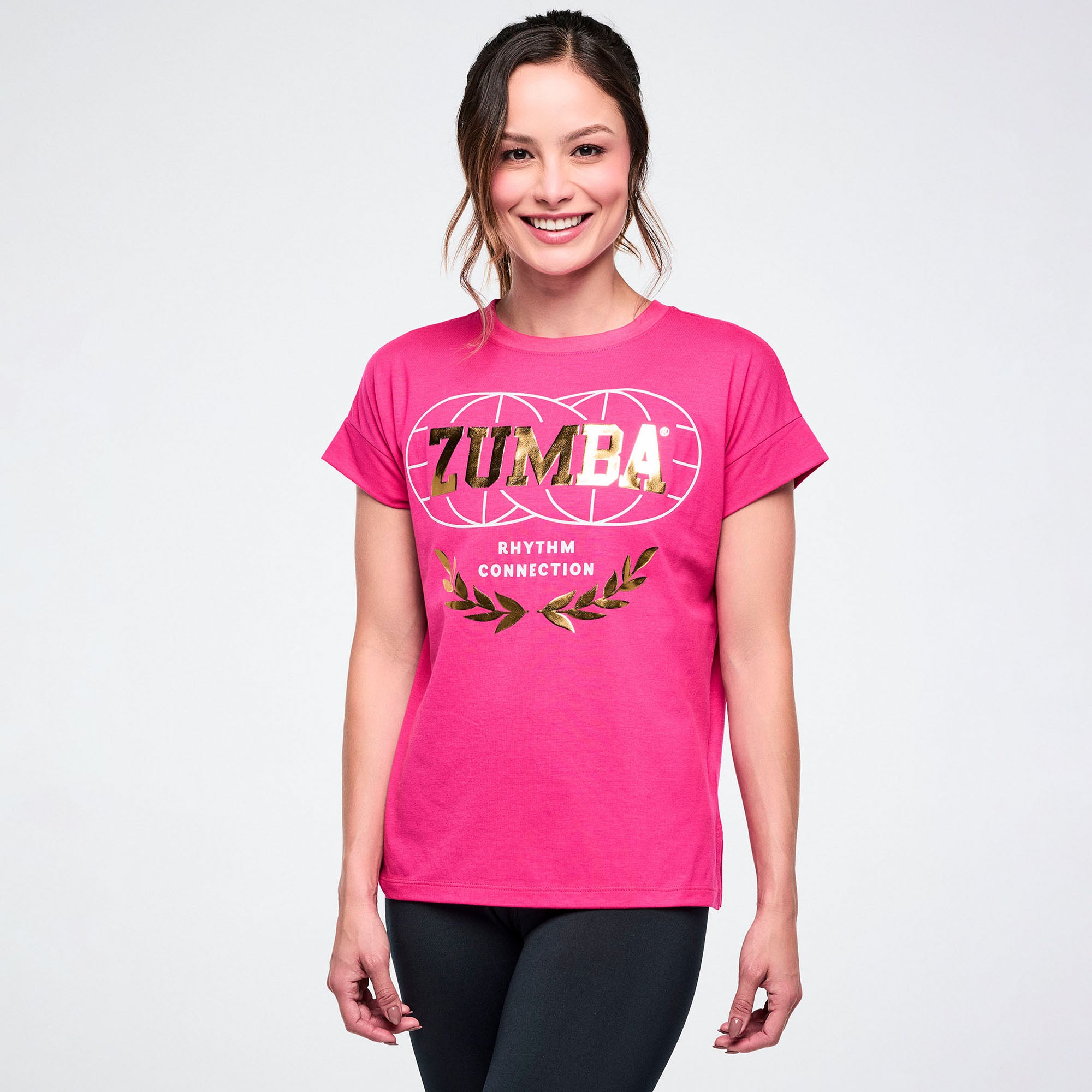 Różowy t-shirt ze złotym logo