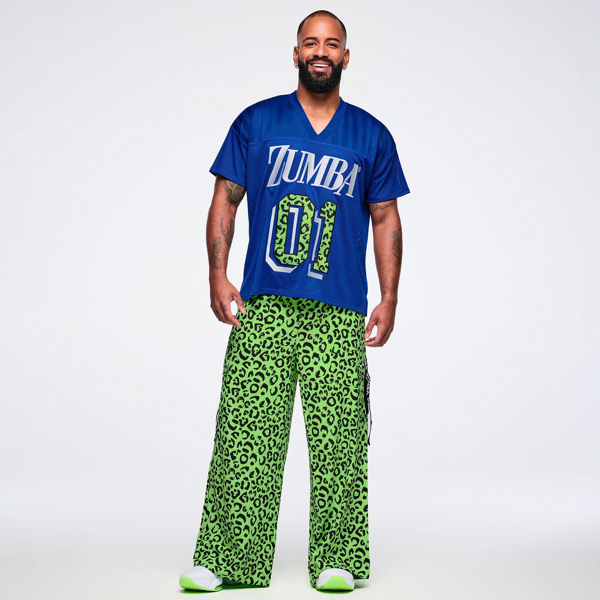 Spodnie cargo unisex w panterkę neonową