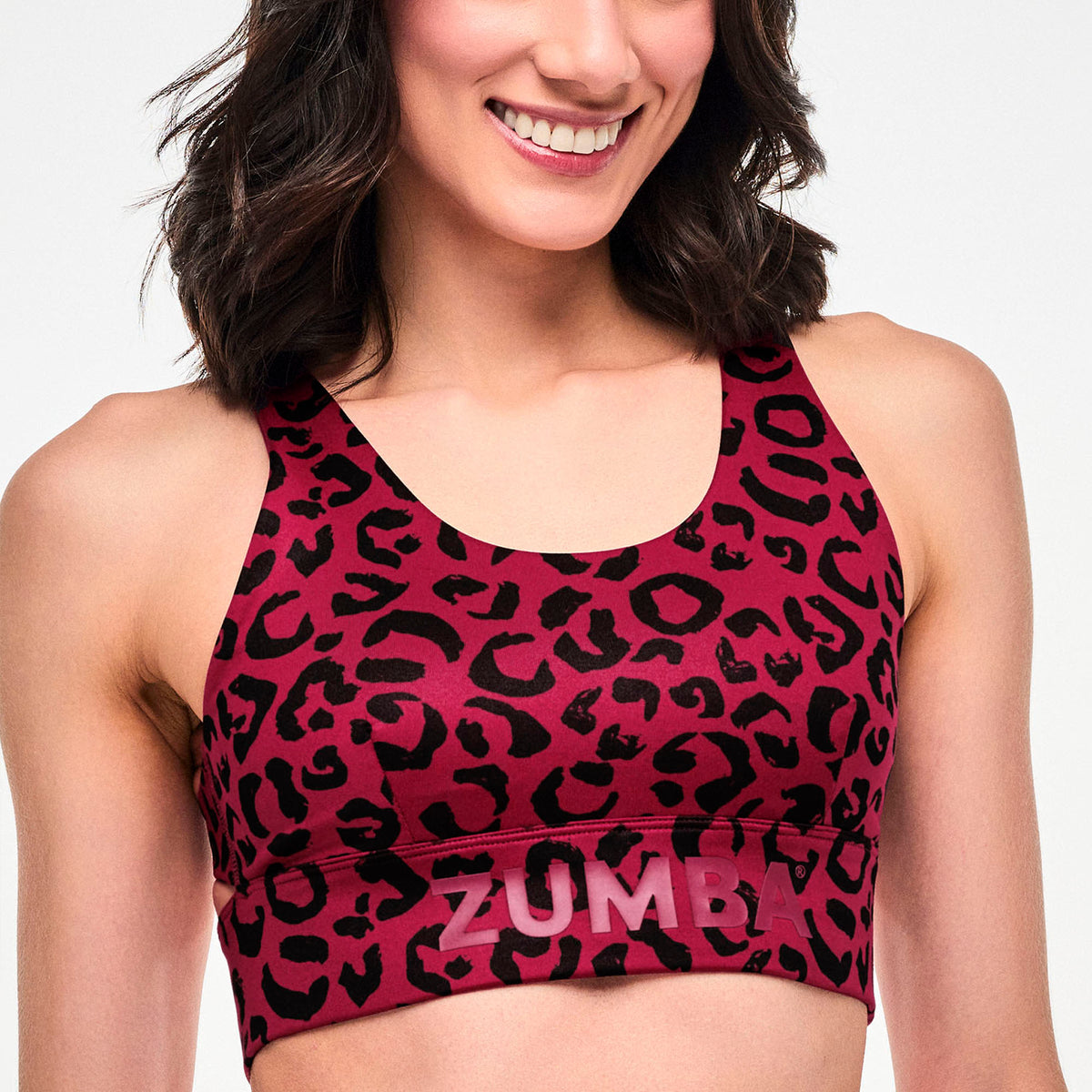 Bordowy stanik sportowy w panterkę — Zumba Wear FW26 Modal