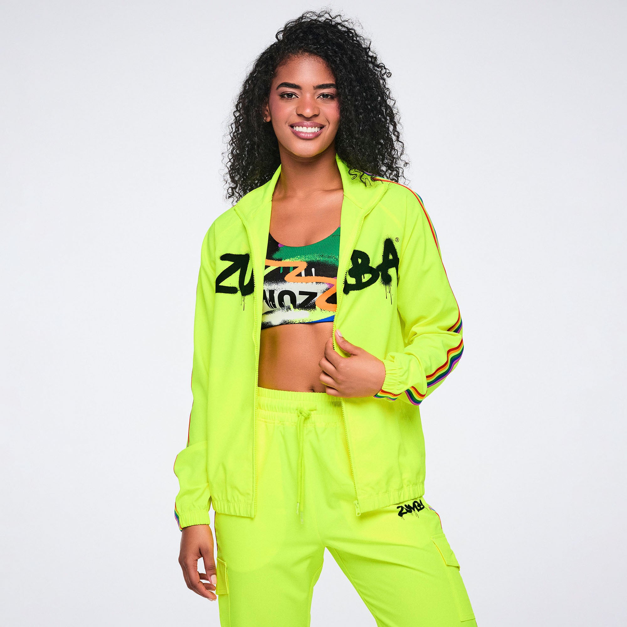 Neonowa kurtka sportowa z paskami