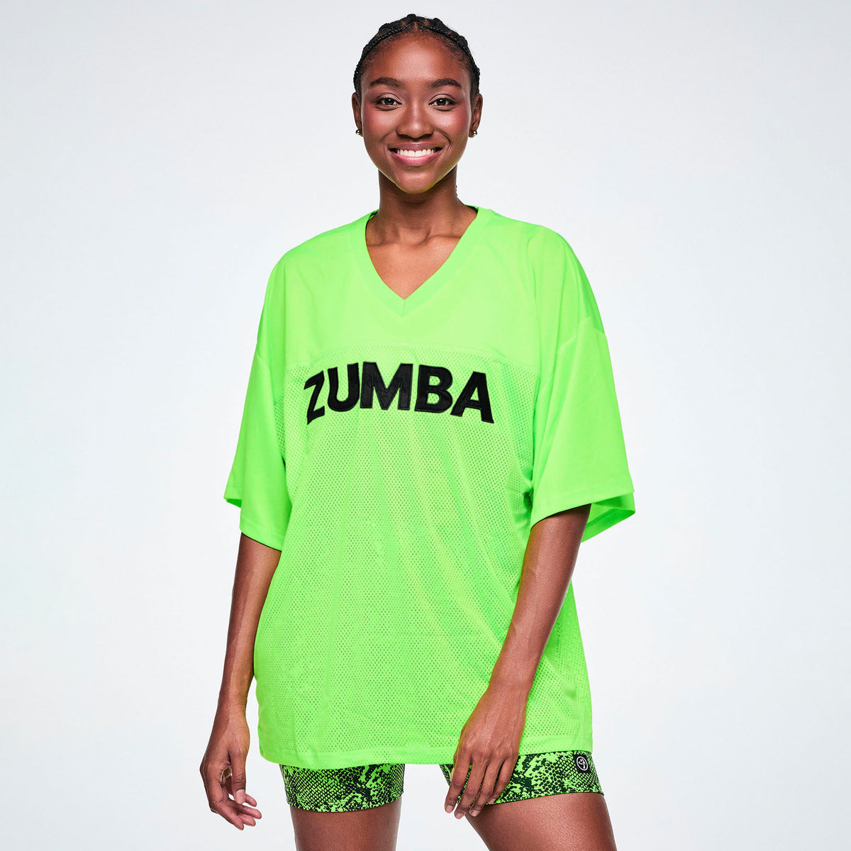 Zielona koszulka sportowa unisex z siateczki – widok z przodu | Zumba Wear
