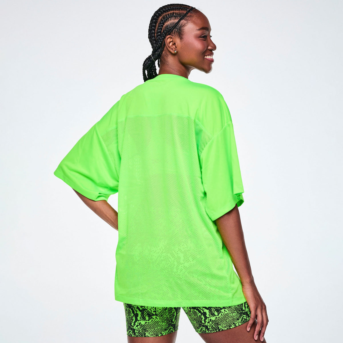 Zielona koszulka sportowa unisex z siateczki – widok z tyłu | Zumba Wear
