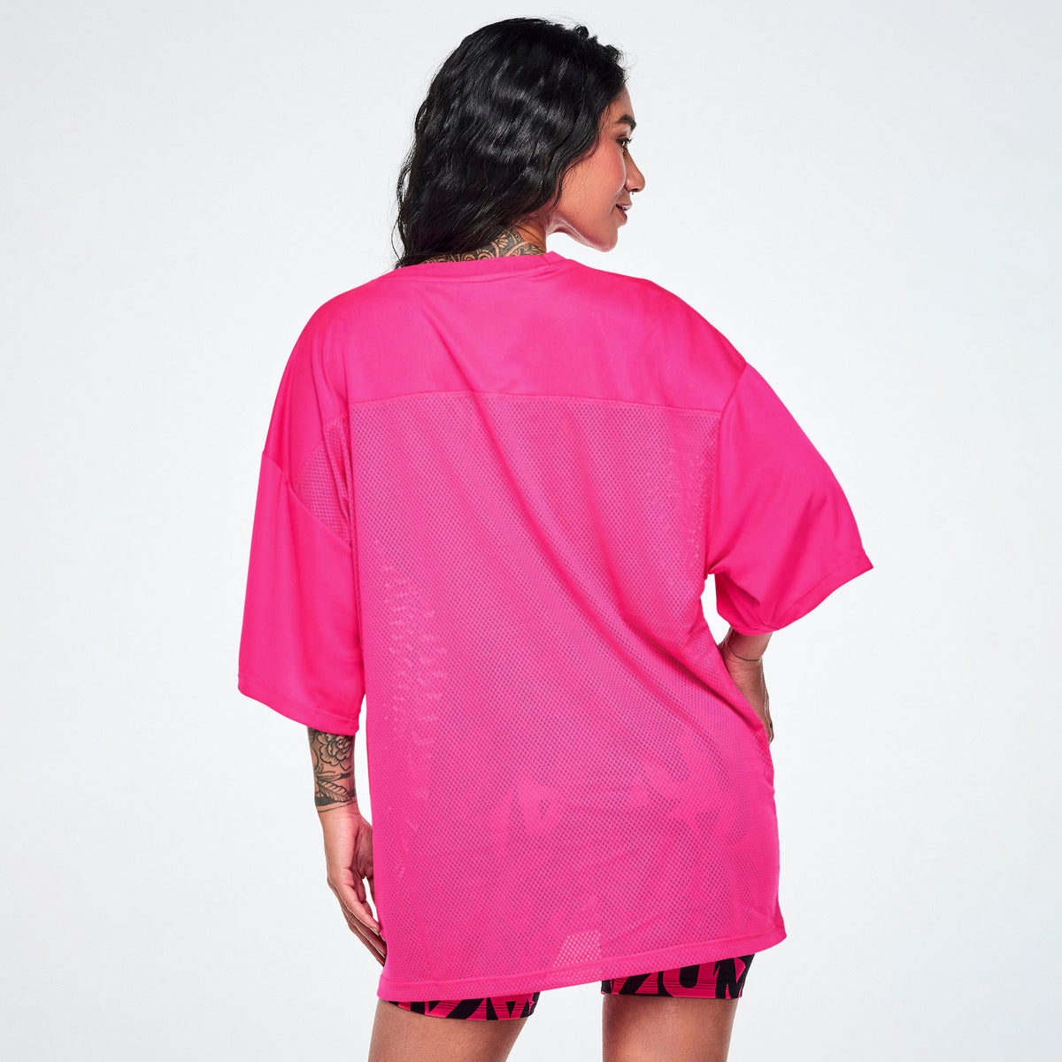 Różowa koszulka mesh oversize