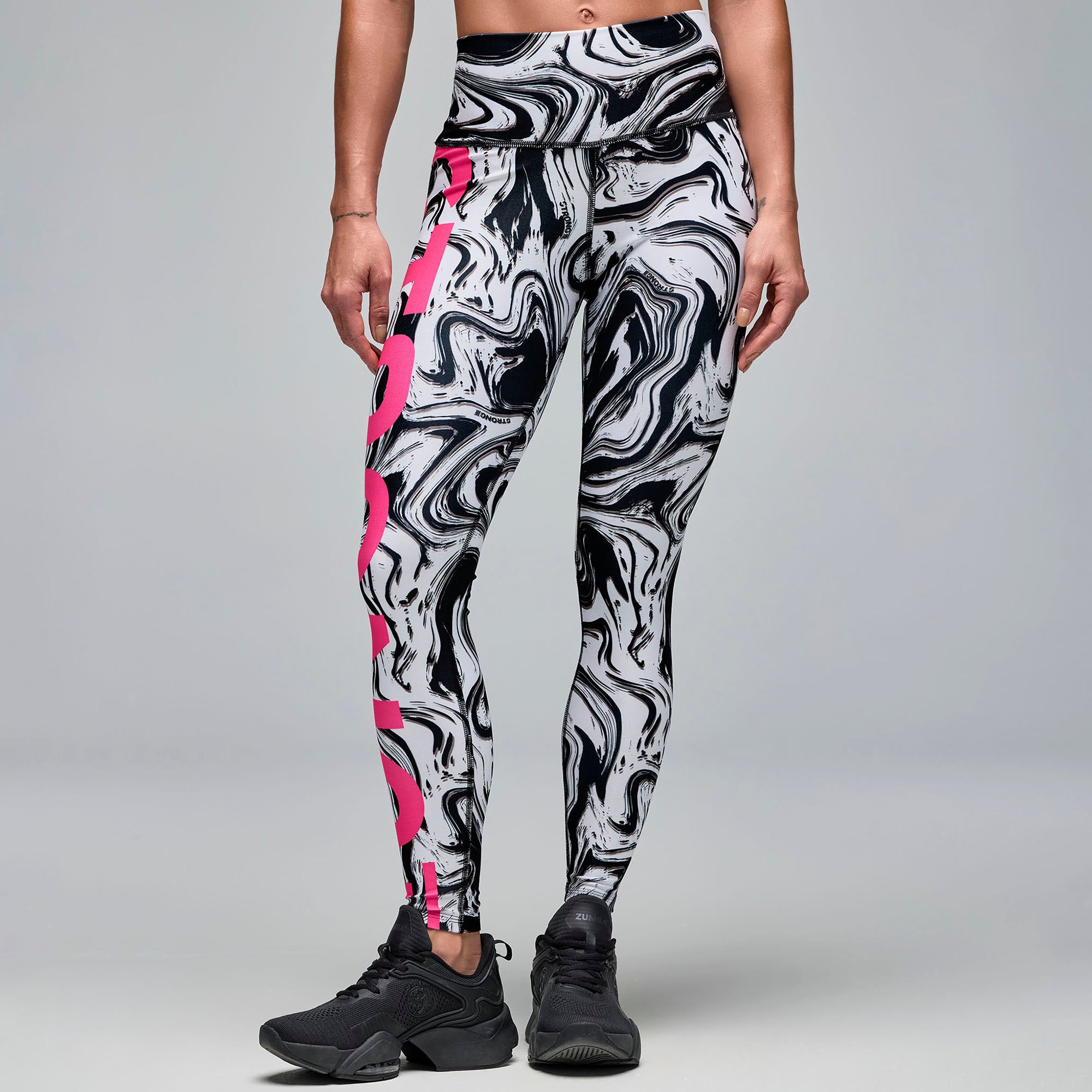 Legginsy marmurkowe czarno-białe