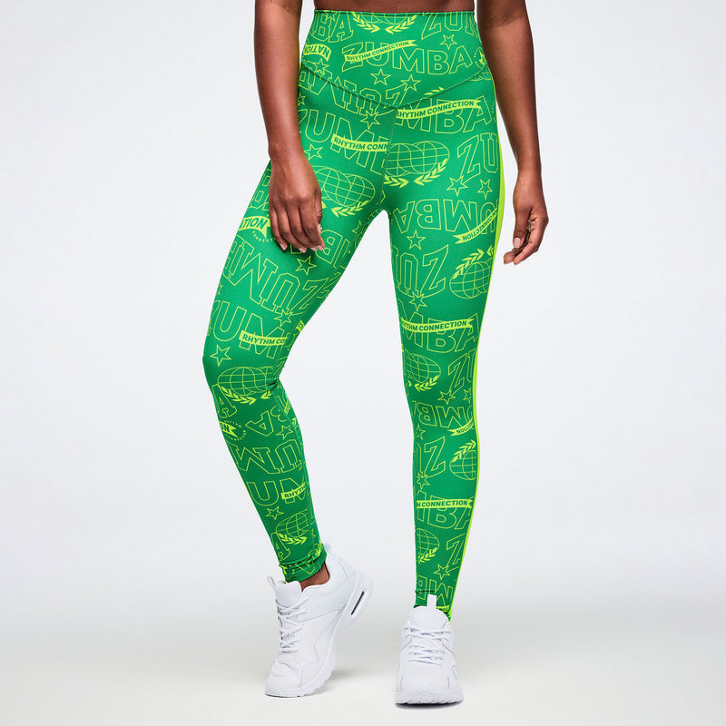 Zielone legginsy z neonowym lampasem
