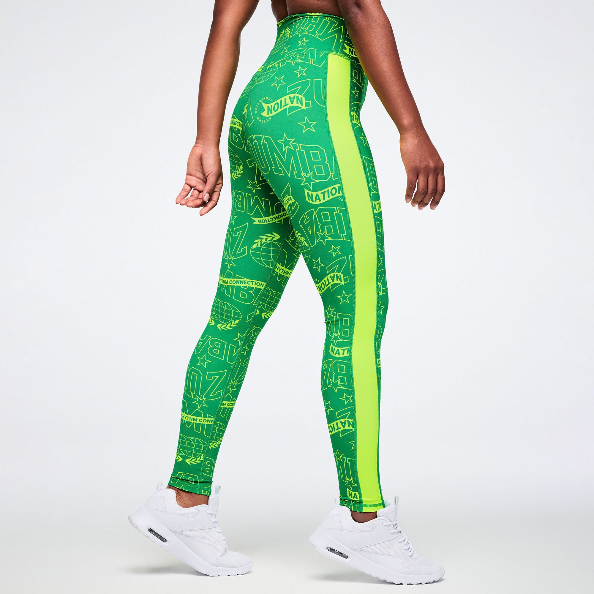 Zielone legginsy z neonowym lampasem
