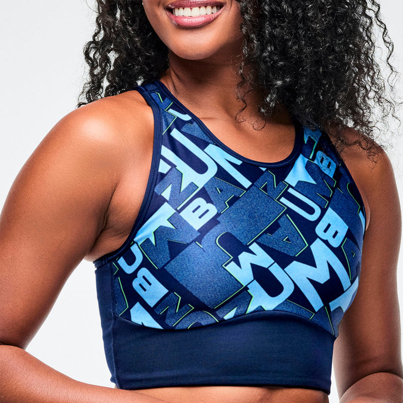 Sportowy crop granatowy z nadrukiem