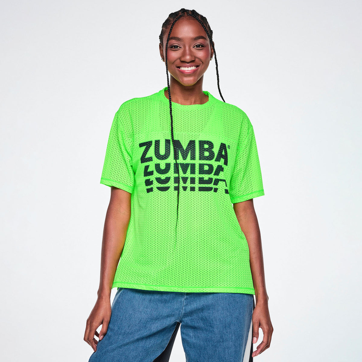 Zielona koszulka boxy z siateczki z rozcięciami – widok z przodu | Zumba Wear