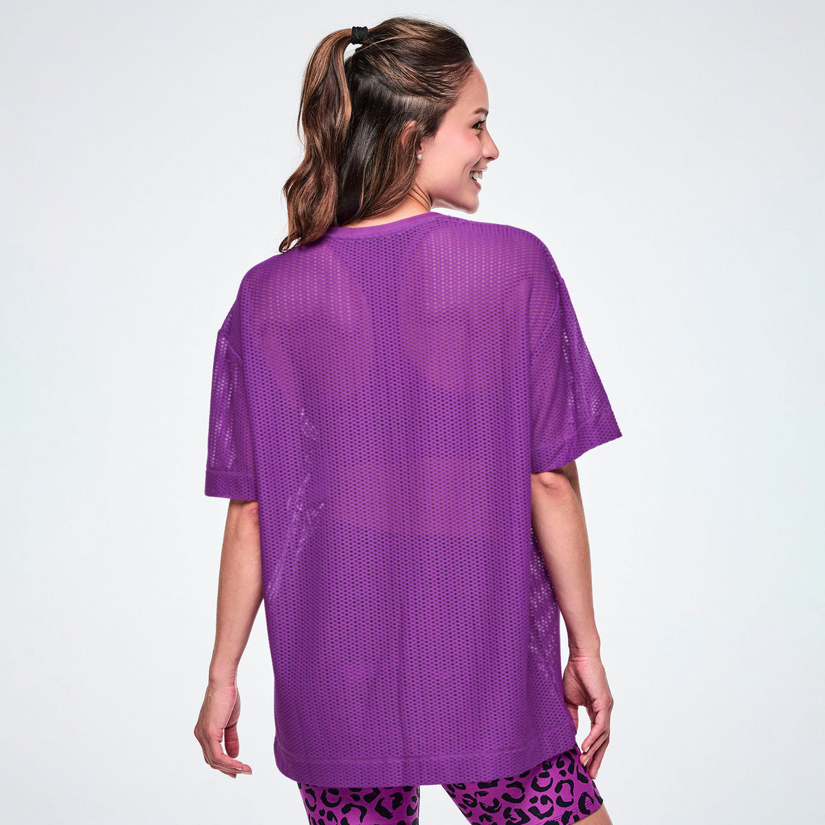 Koszulka mesh unisex z panelem fioletowa