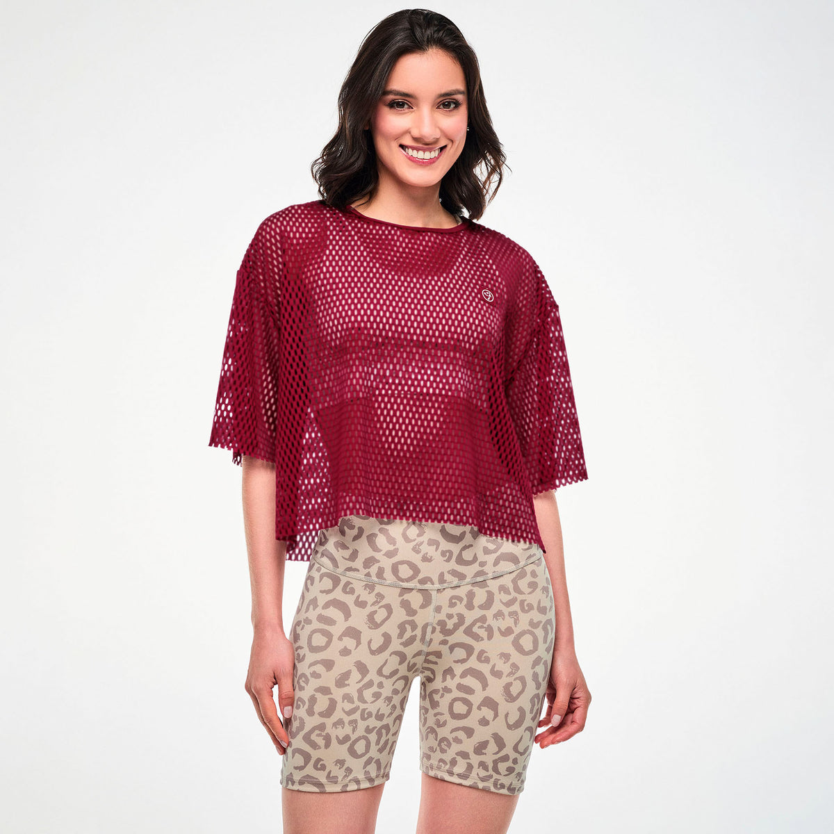 Bordowy krótki top z siateczki — Zumba Wear FW26 Modal