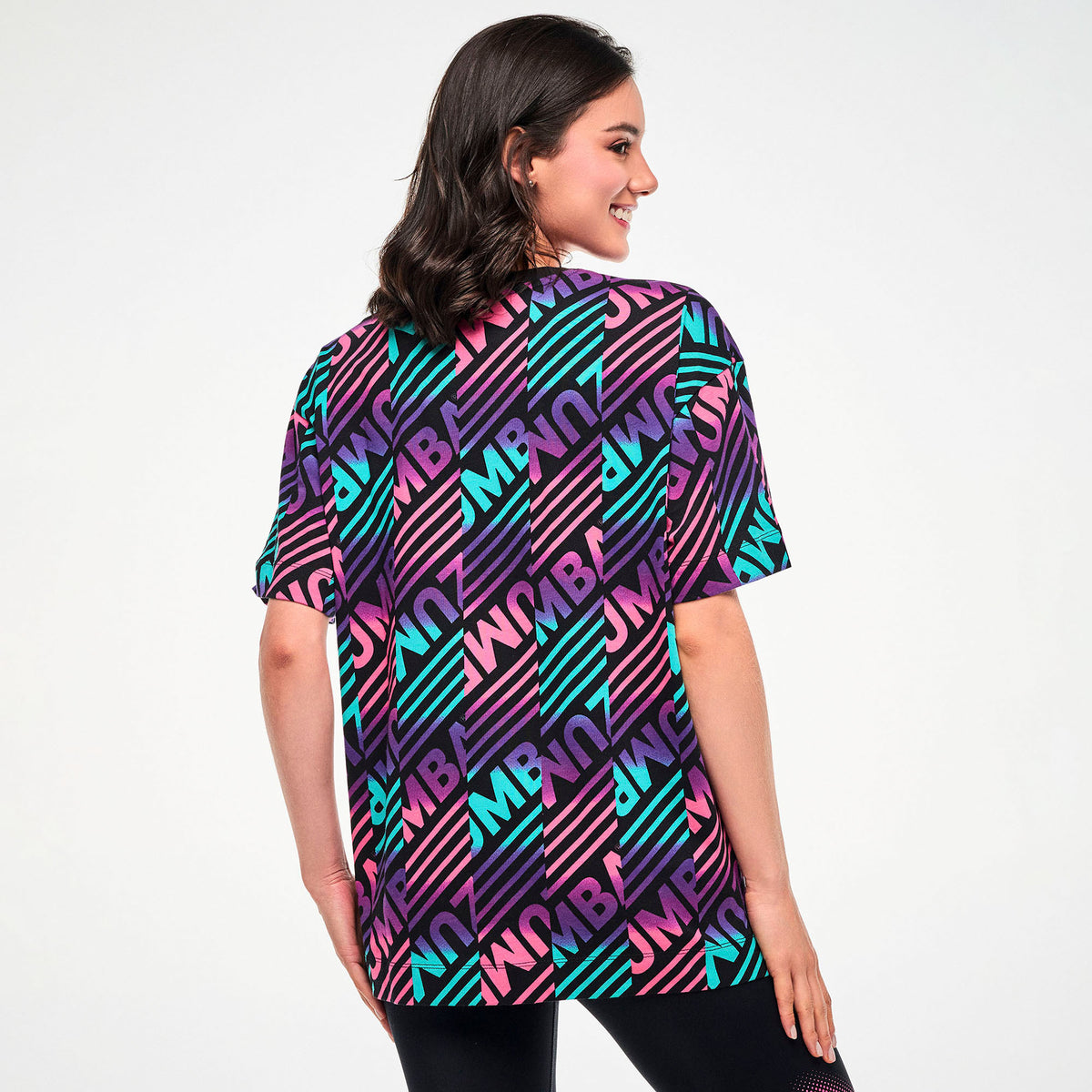 Czarna koszulka unisex w kolorowy wzór