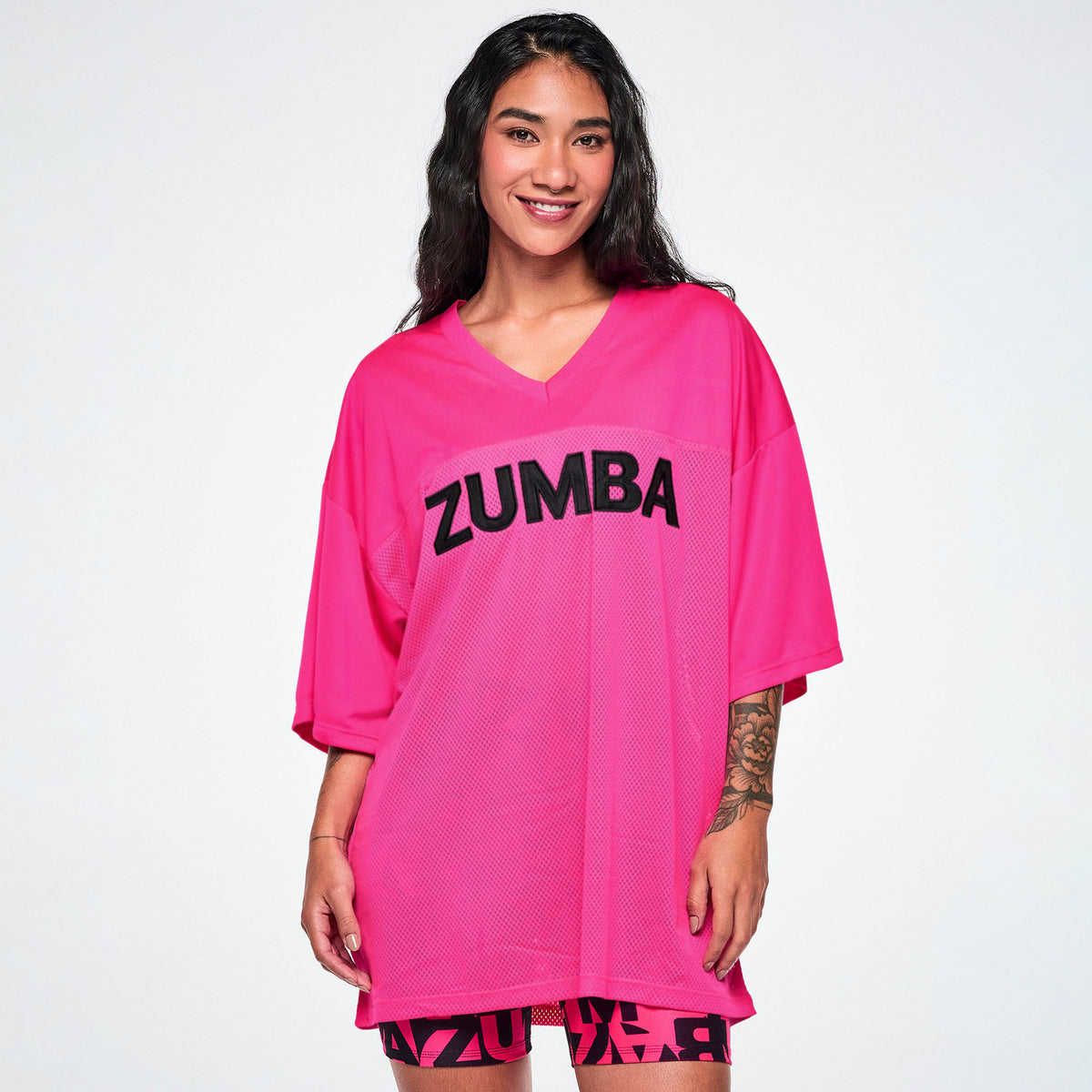 Różowa koszulka mesh oversize