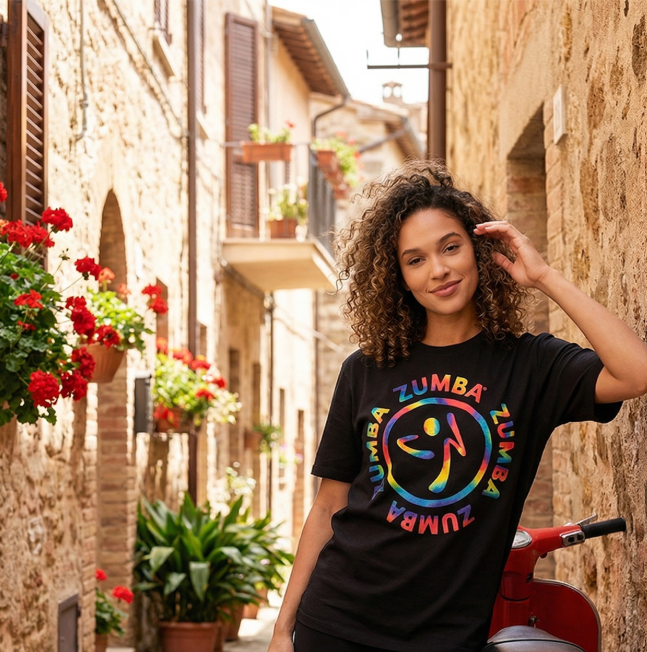 Czarny T-shirt unisex z kolorowym logo