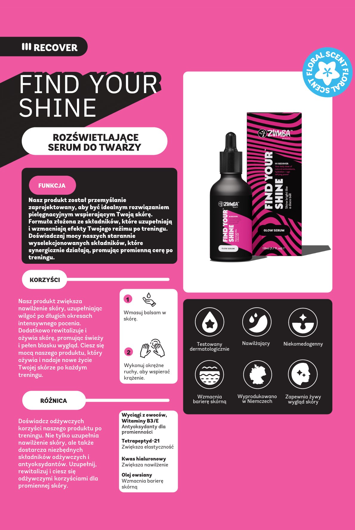 Rozświetlające serum do twarzy Zumba Find Your Shine 50ml