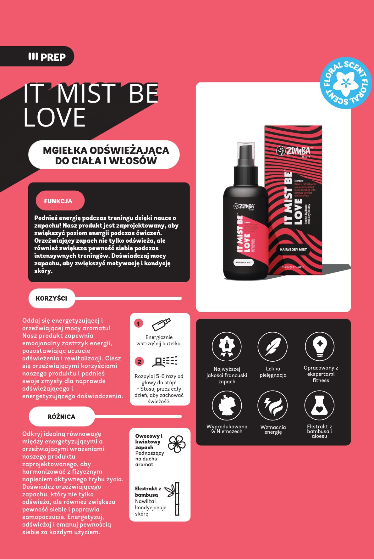 Mgiełka odświeżająca do ciała i włosów Zumba Mist Be Love 150ml