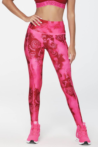 Legginsy sportowe z wysokim stanem różowe Zumba Happy
