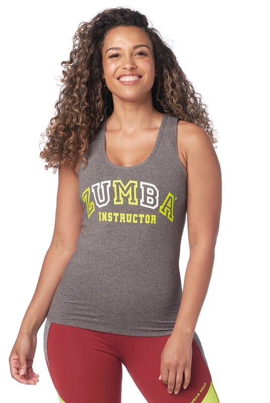 Koszulka sportowa na ramiączkach szara Zumba Dance Instruktor