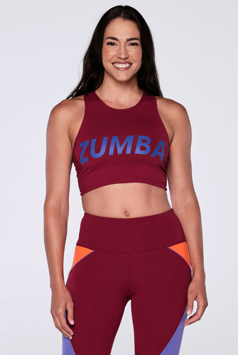 Top sportowy bordowy z tyłem z siateczki Zumba Core Crop