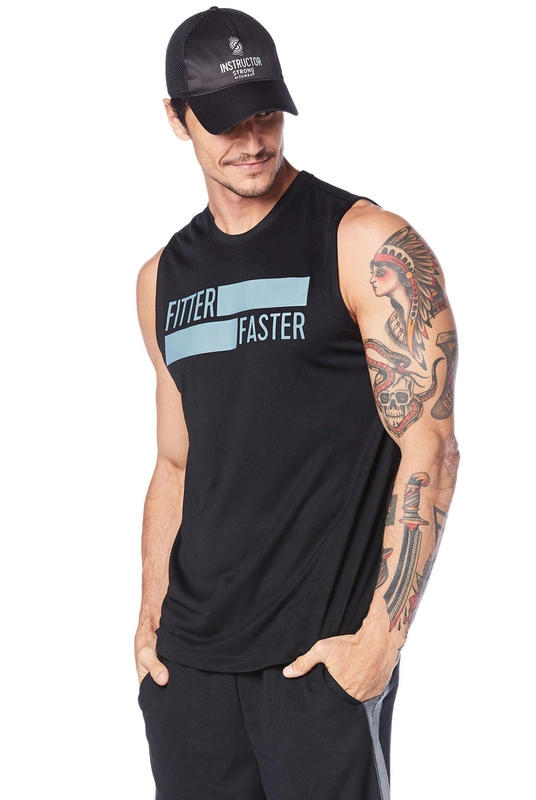 Koszulka sportowa czarna STRONG Fitter Faster Muscle Instruktor